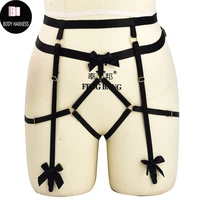 sexy garter belt body harness black bow pole dance leg harness body cage festival fetish rave goth stockings gothic garter