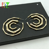 f j4z new women hoop earrings fashion designer alloy bamboo earrings open c shape ear hoops accessories brincos