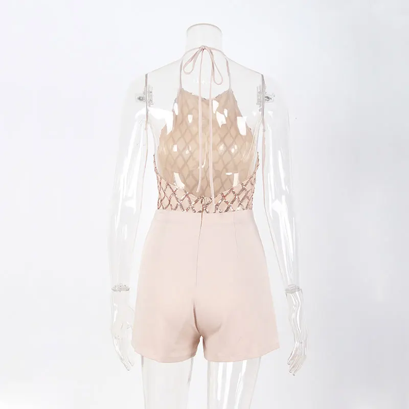 2018 летние Комбинезоны для малышек Для женщин Клетчатый узор Sequines Blingbling вырезать