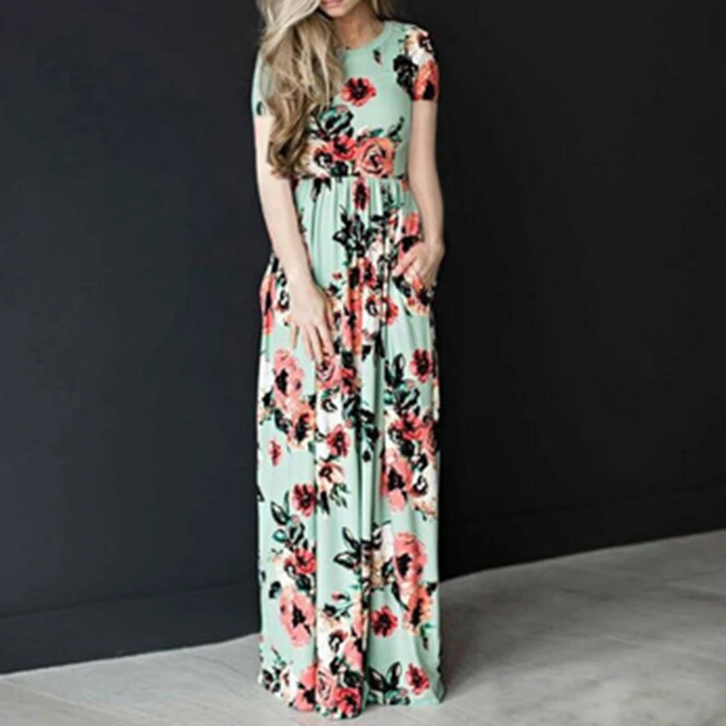 Женское длинное платье макси 2019 летнее пляжное с цветочным принтом в стиле бохо