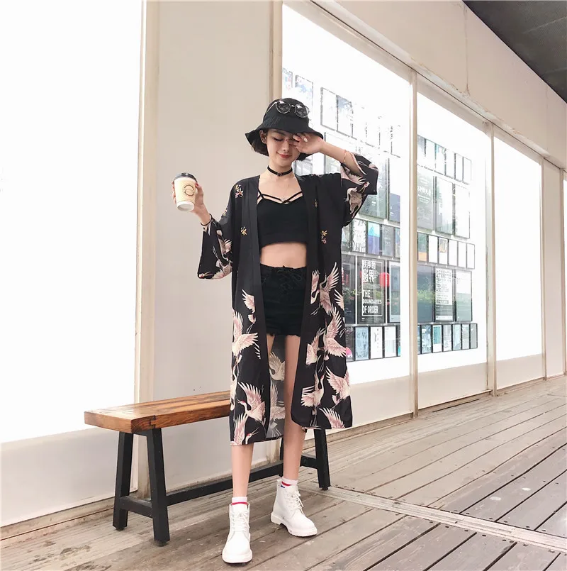 Японское кимоно Yukata кардиган пляжное платье Купальник для женщин с длинным рукавом Haori кимоно пляжное платье Пляжная одежда Парео Плайя