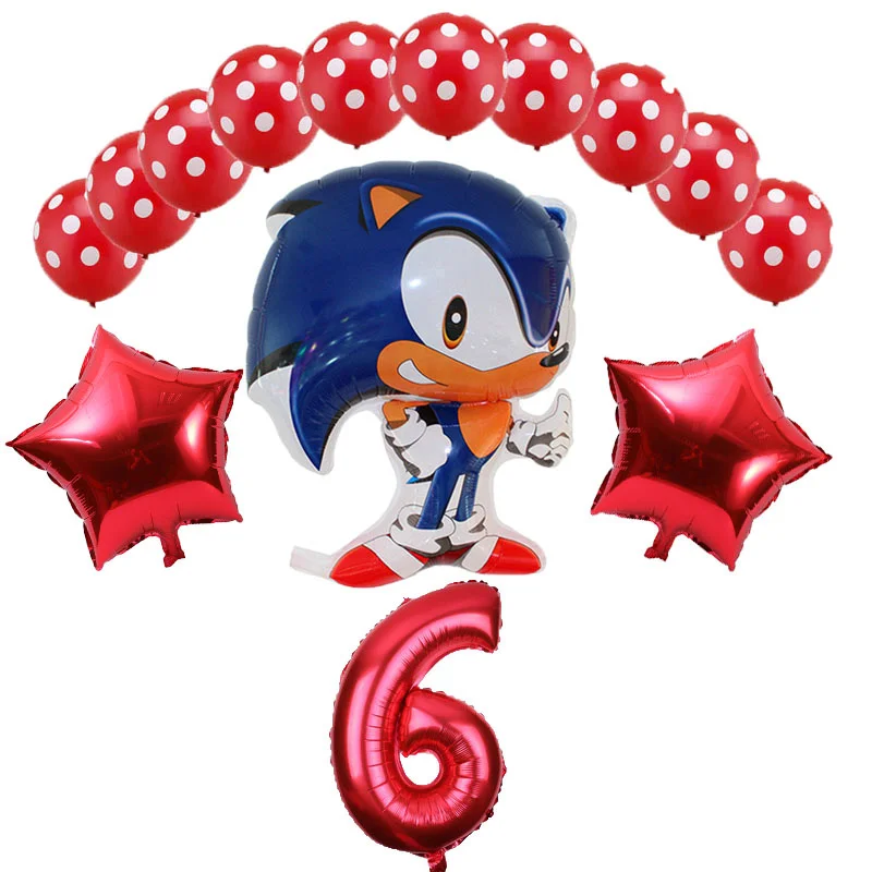 14pcs 14 шт./лот sega Sonic Ёжик супер герой двухсторонний фольгированный шар мальчик девочка день рождения номер 1-9 Воздушные шары Декор - Цвет: 14pcs