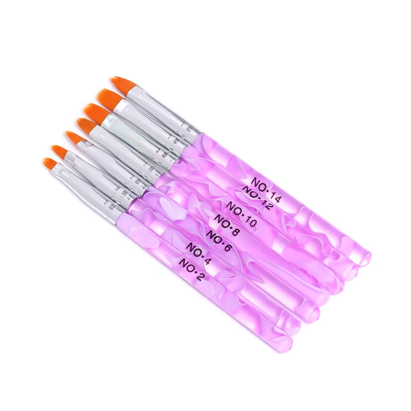 7PCS Nail Art Brush Flat Pen Drawing Painting Tips Dust Clean Acrylic UV Gel Polish Manicure Tools Purple | Красота и здоровье