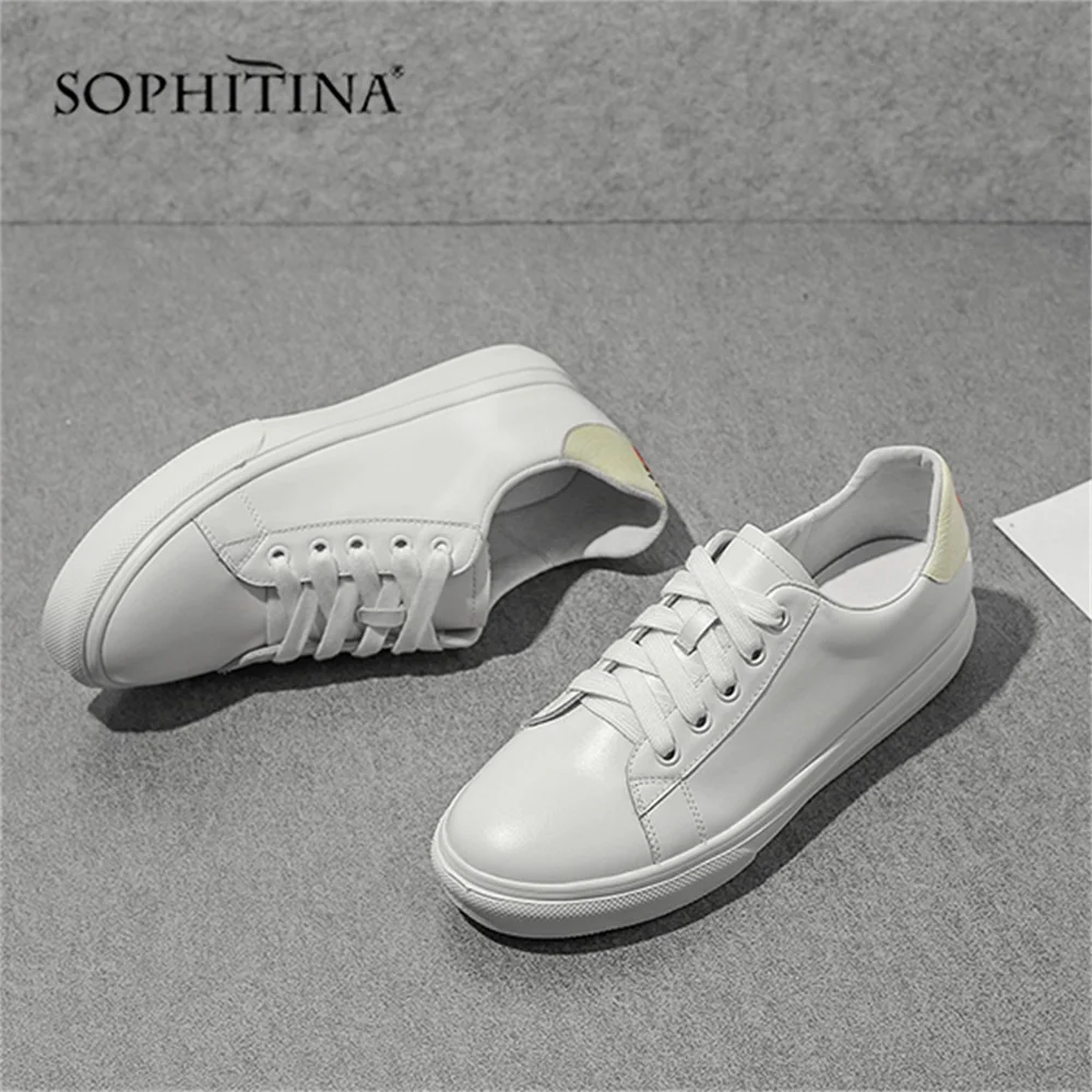 SOPHITINA/Новинки на осень-зиму г. Спортивная обувь на сплошной и толстой подошве высокого качества.Повседневная обувь из коровьей кожи с округленном мыском. Женские кроссовки со шнуровкой яркого цвета. SO04