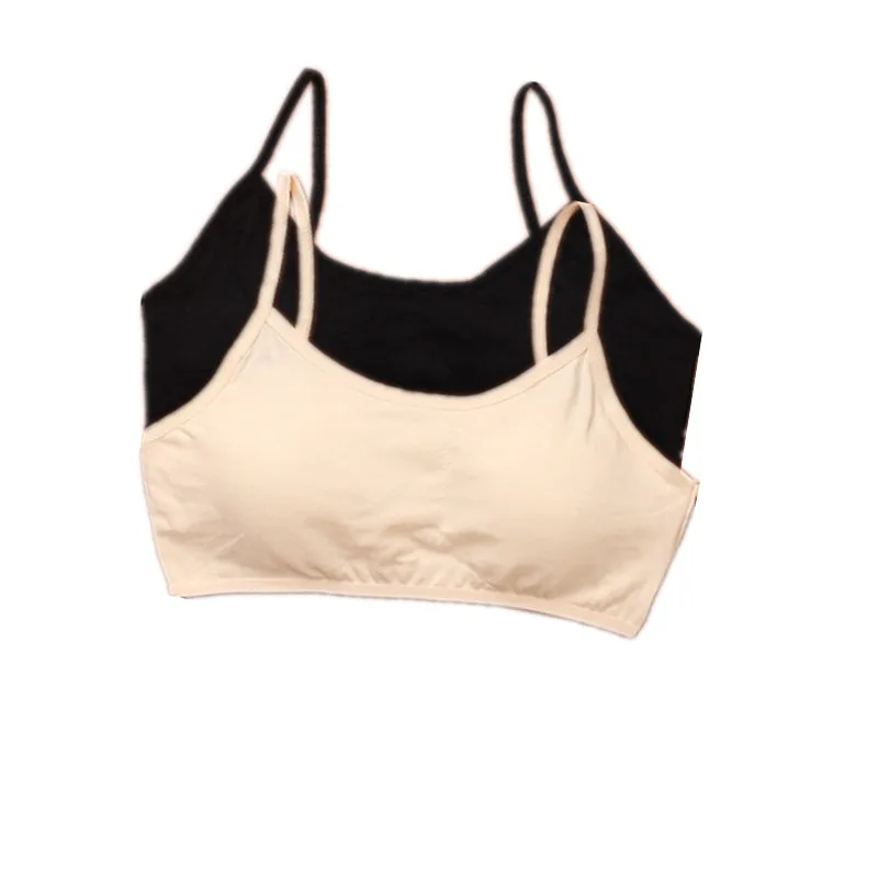 Beige and black 2 шт./лот, детский хлопковый бюстгальтер для девочек, детское нижнее белье для подростков, беспроводное, маленькое, тренировочное, половое созревание бюстгальтеры, нижнее белье - Цвет: Beige and black
