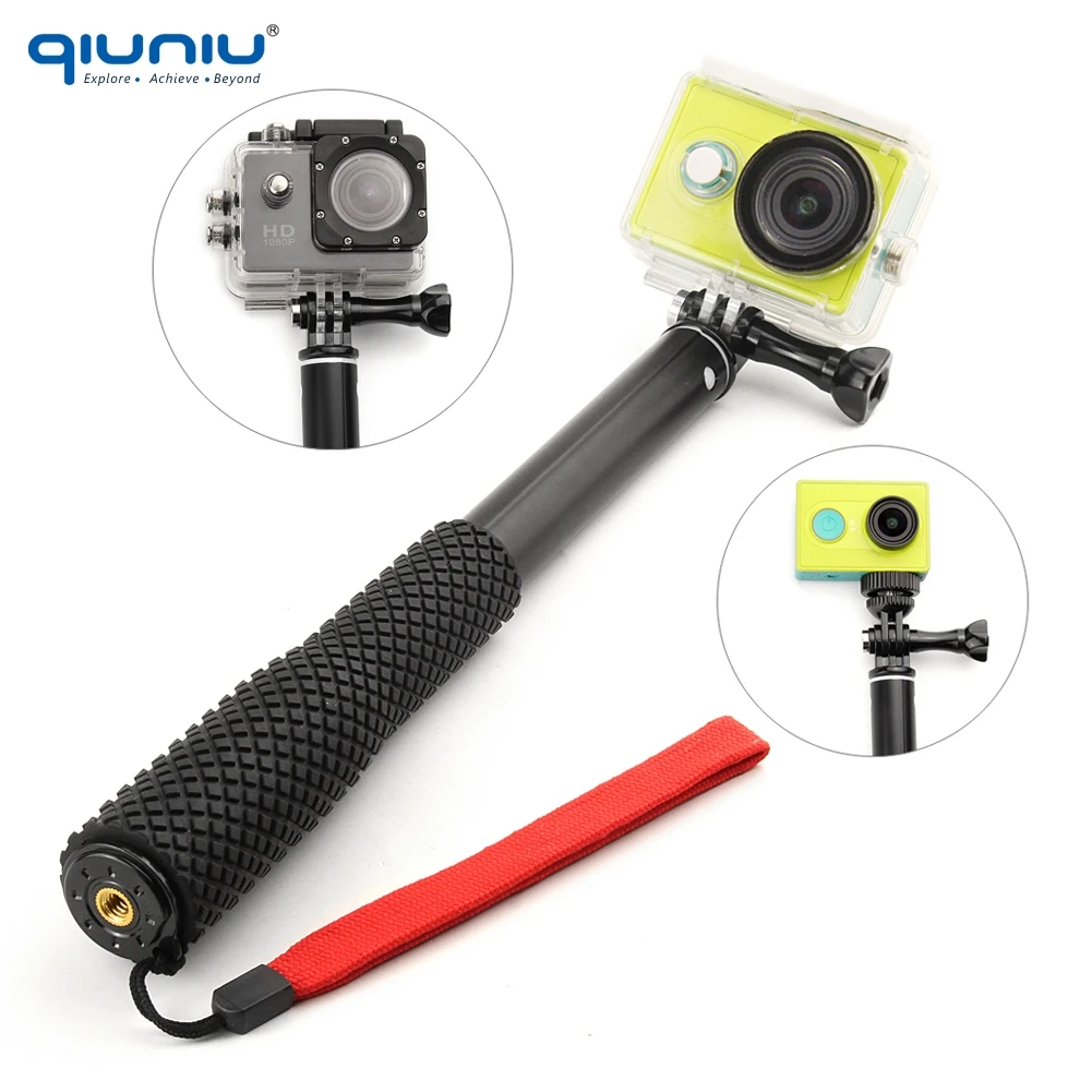 QIUNIU для GoPro алюминиевый селфи палка выдвижной ручной монопод полюс+ держатель зажим+ Штатив Адаптер для GoPro Hero 3+ 4 5 6 7