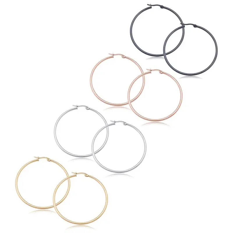 50mmx2mm MJARTORIA 4 пар/уп. женские серьги-кольца мужские панк байкерские серьги из нержавеющей стали 10 мм~ 60 мм блестящие круглые серьги ювелирные изделия - Окраска металла: 50mmx2mm
