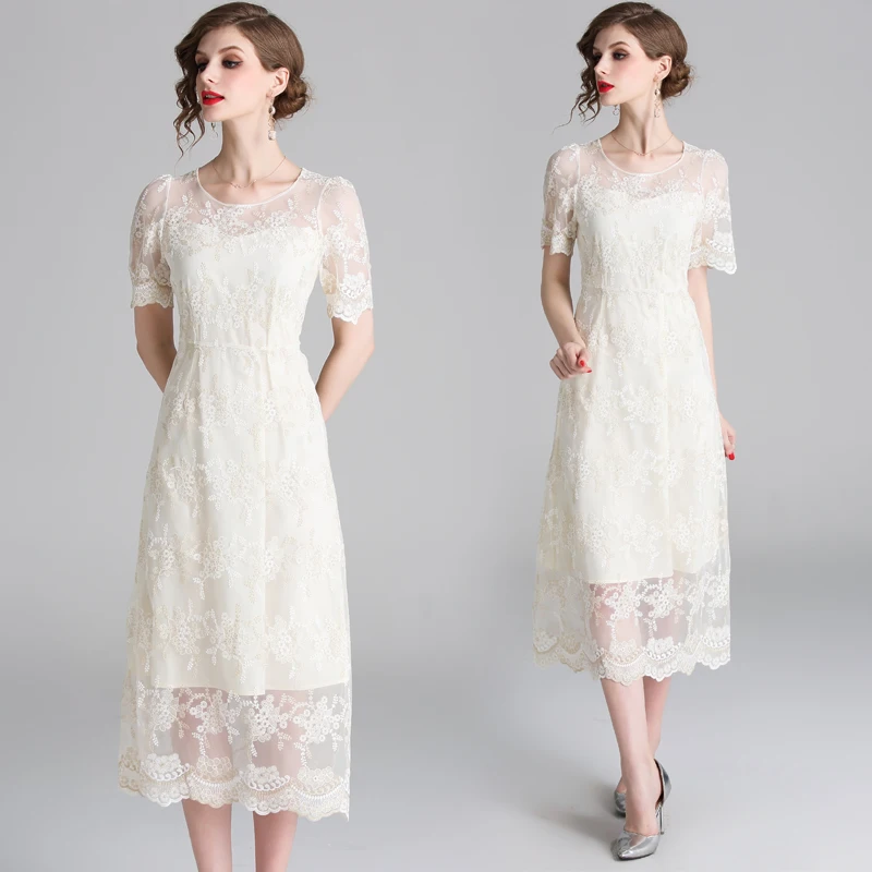 Новое вышитое белое кружевное платье повседневные женские вечерние платья для