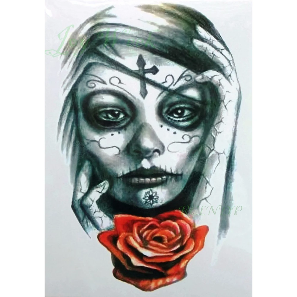 

Waterproof Temporary Tattoo Sticker big size enchantress witch women Mexican skull tatto flash tatoo fake tattoos for girl