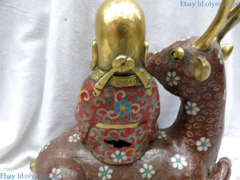10 &quotКитай ручной бронзовый gild Перегородчатой долголетия Будды скульптура оленя