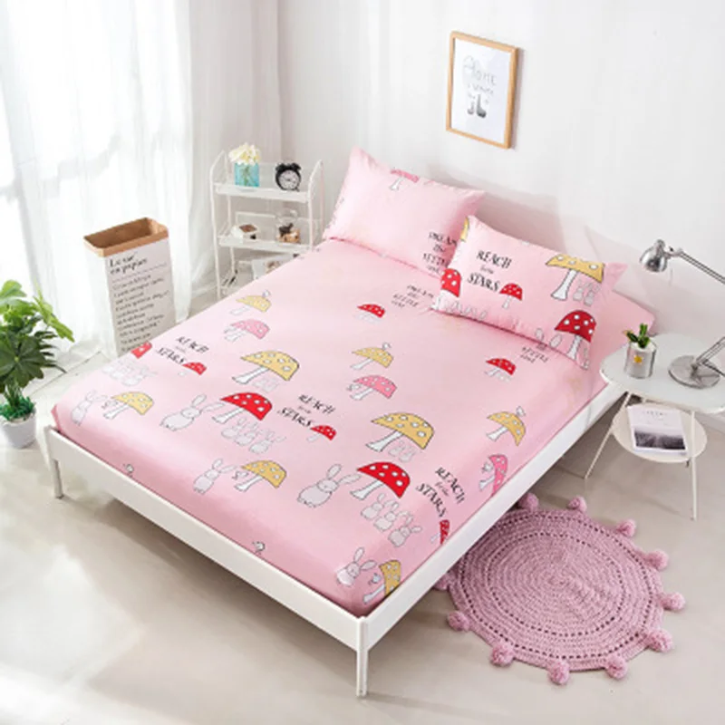 

100% Cotton Fitted Sheet Pillowcase Bed Cover Full Queen Twin Bedspreads Home Bed Cover