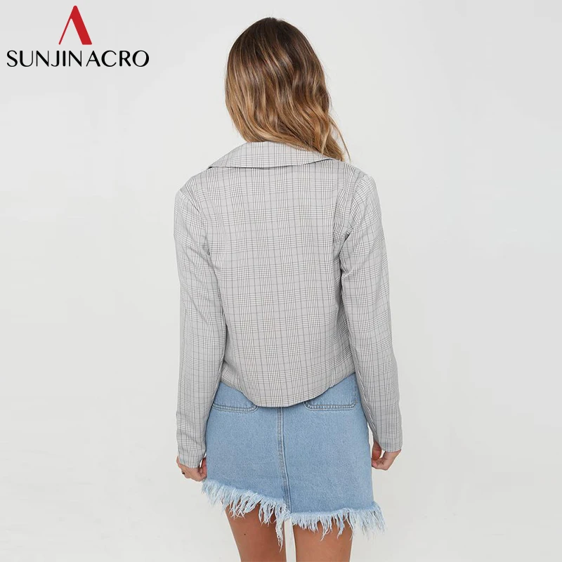 SUNJINACRO Mini Slim Blazer Short Plaid Double Breasted Blazers Womens Suit Autumn Coat Winter Office Ladies Female Jacket | Женская