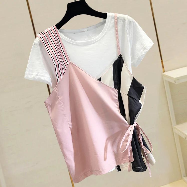 Летняя Новинка 2019 года футболка с короткими рукавами в полоску Свободный жилет