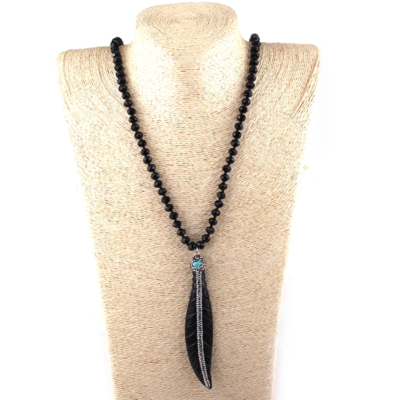 

MOODPC Fashion Fashion Bohemian Jewelry Crystal Glass Long Knotted Paved Leaves Pendant Necklaces For Women