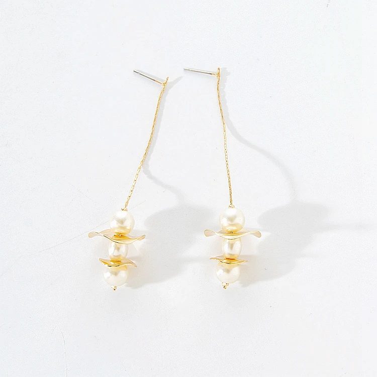 Korean Luxury Pearl Dangle Drop Earrings Statement Geometric Gold Metal Long Tassel for Women Jewelry Accesorios Mujer | Украшения и