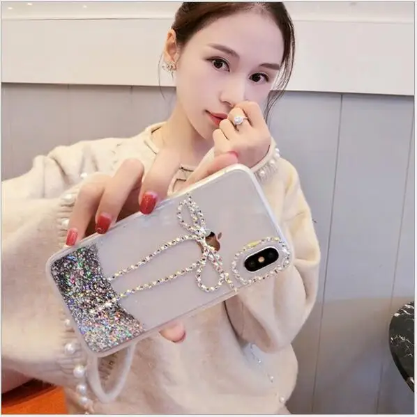 Модный Роскошный чехол для телефона Quicksand со стразами и розочкой IPhone Xs Max 6 7 8 Plus