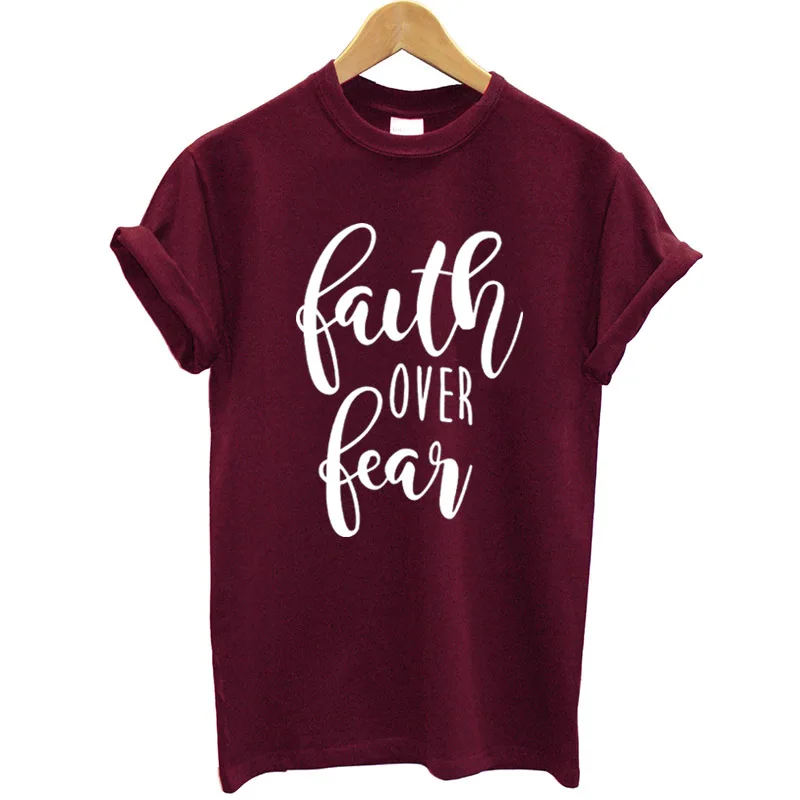 Женская футболка с надписью Faith Over fear Повседневная летняя коротким рукавом