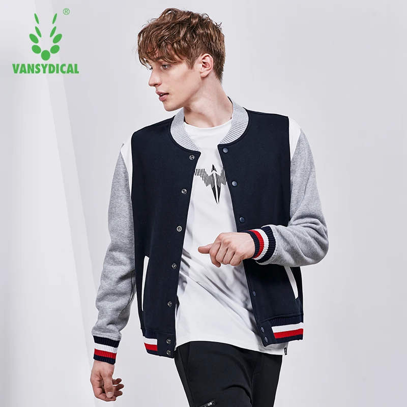 Vansydical Men's Jacket Autumn and Winter Contrast Sports Fitness Top Running Outdoor Workout Coat Baseball Uniform | Спорт и