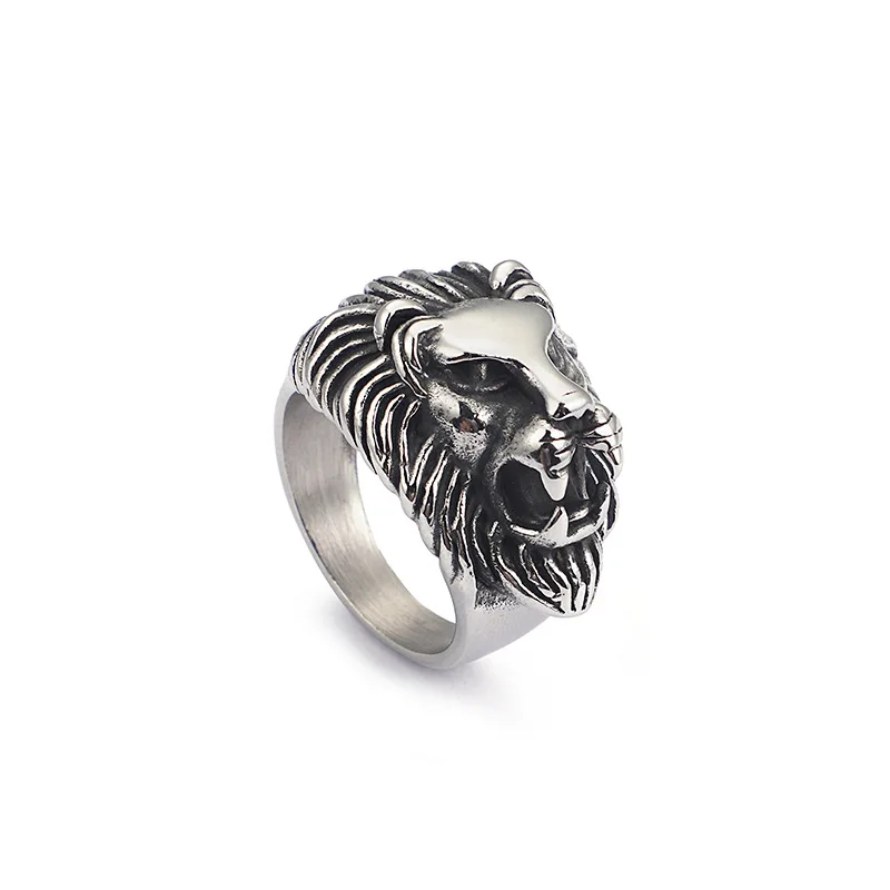 

Personality punk lion head ring men's stainless steel ring