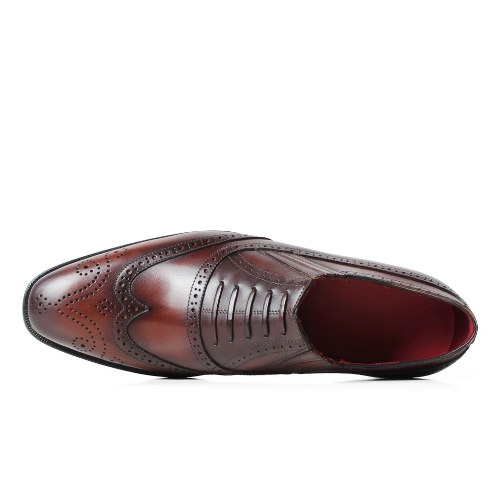 VIKEDUO New Loafers Shoes Men Full Brogues Men's Genuine Leather Wedding Shoe Patina Brown Mans Footwear Office Male | Обувь