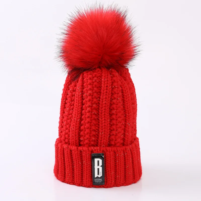Горячая Мода Skullies Beanies Зимние шапки для женщин брендовая вязаная теплая шапка женские помпоны с помпонами Толстая шапка - Цвет: red