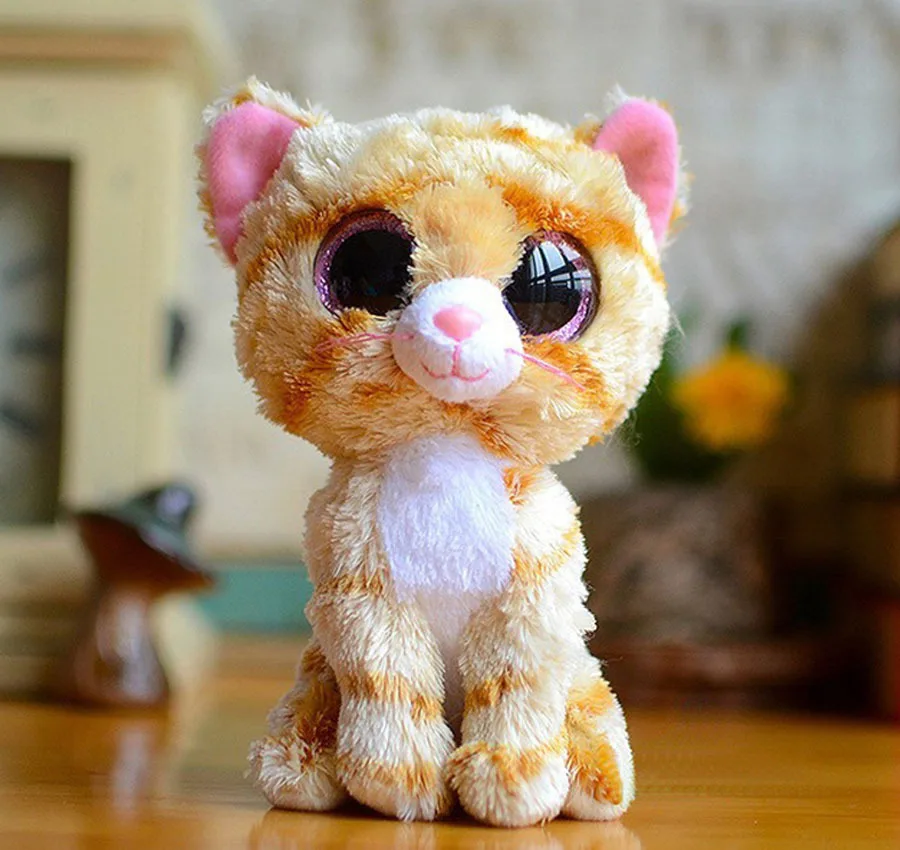 009 Ty Beanie Boos серый Кот плюшевая кукла девочка подарок на день рождения Единорог Сова собака лиса 15 см большие глаза Плюшевые животные и плюшевая кукла - Цвет: 009