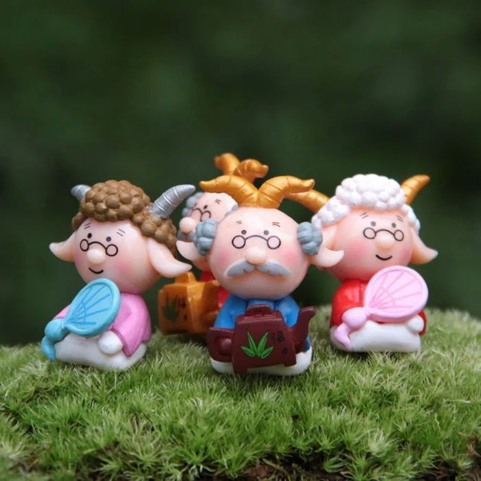 4pcs/lot Action Figure lamb elderly live version Microscopic bonsai 3.8cm PVC Micro Landscape decoration Doll Model Anime | Игрушки и