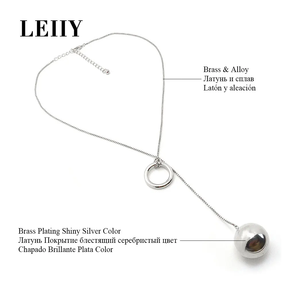 Leiiy Мода тонкие цепи коробки колье ожерелья с латунь покрытие серебро Цвет круг