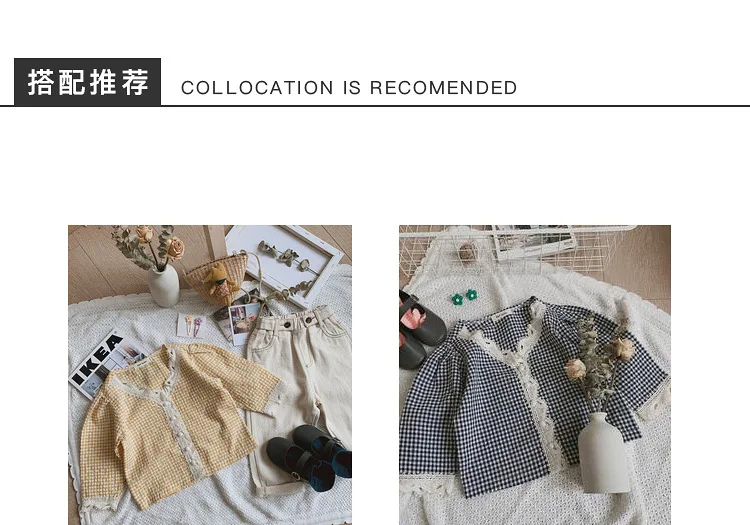 Lace Pearl Button Shirt for Infant Baby Cotton Bubble Lattice Fabric Girls Cotton Blouses Outfit Lace V Collar Chidlren Blouses