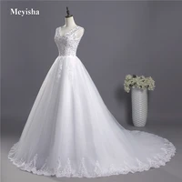 zj9064 2019 2020 white ivory gown tulle beads crystal beads v neck wedding dresses lace edge brush sweep train for bride dress