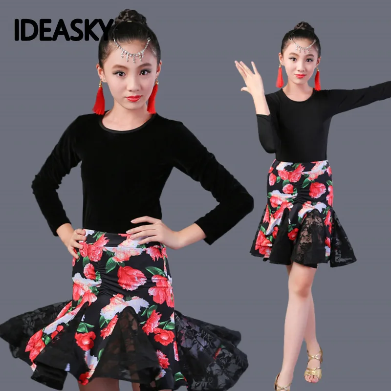 Бальные бархатные платья с цветочным рисунком для латинских танцев детские