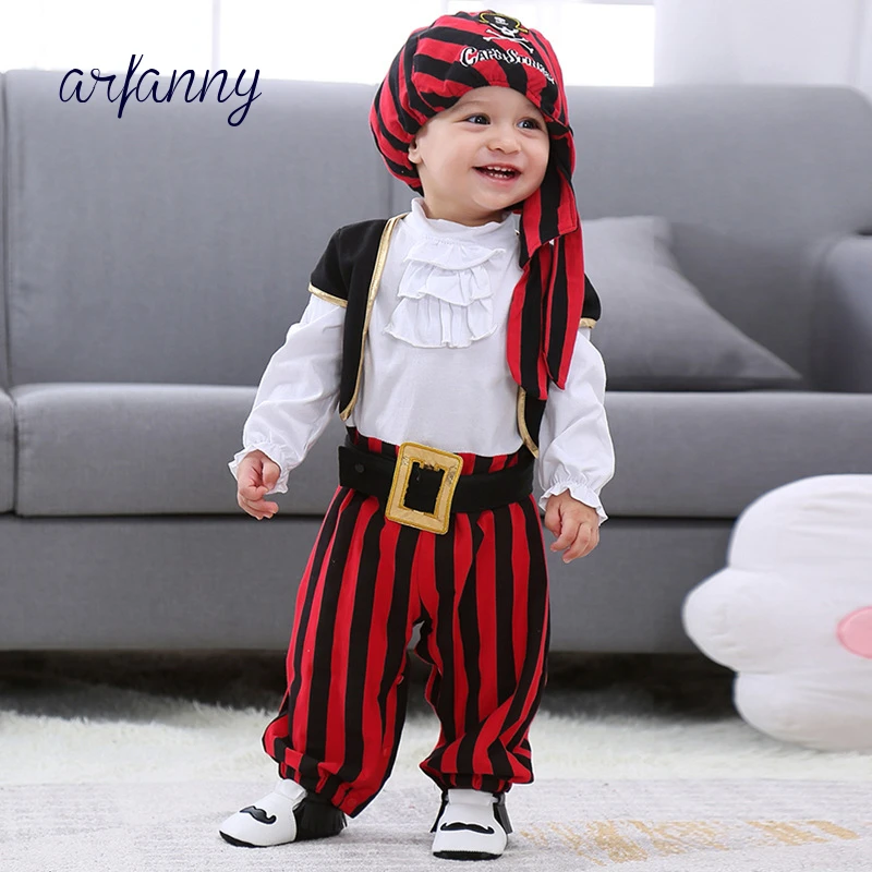 Baby Boy 0-1 Y Infant Pirate Captain Cosplay Clothes for Boys Halloween Christ Christmas Tie Rompers + Vest +pants |