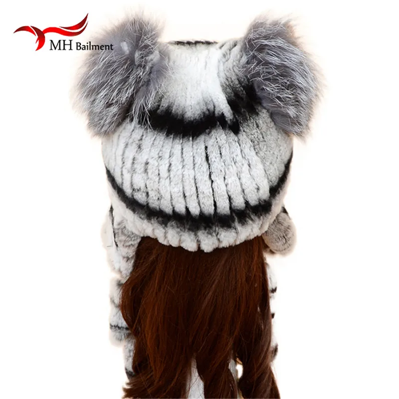 Лидер продаж Женская Зимняя Шапка бини ручной работы в полоску женская меховая