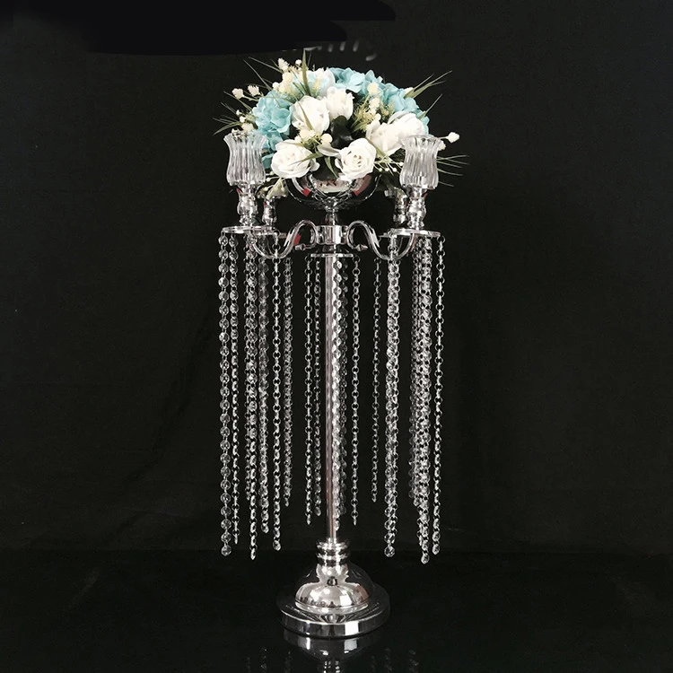 

76cm Tall Silver Wedding Candelabras Flower Stand Crystal Table Centerpiece Wedding Decoration 10 pcs/lot