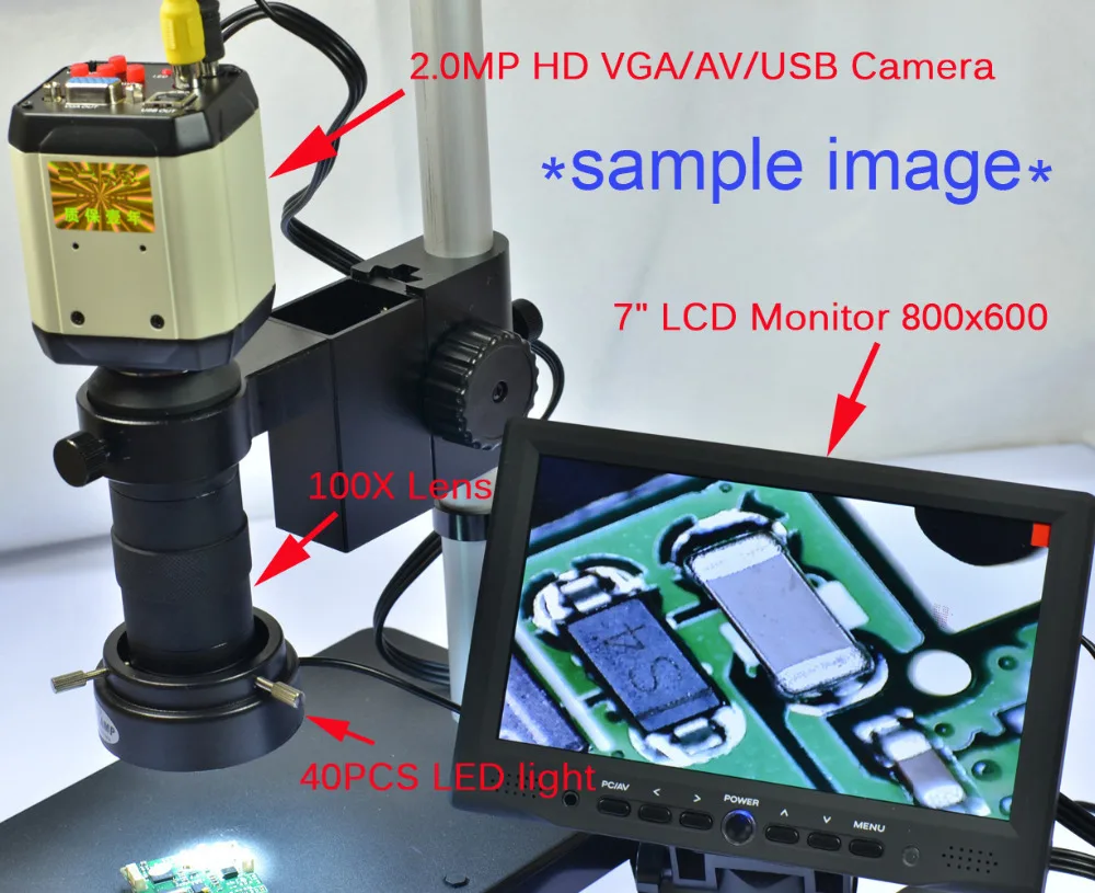 HD 2.0мп VGA USB AV цифровой промышленный микроскоп камера 100X зум с креплением объектив