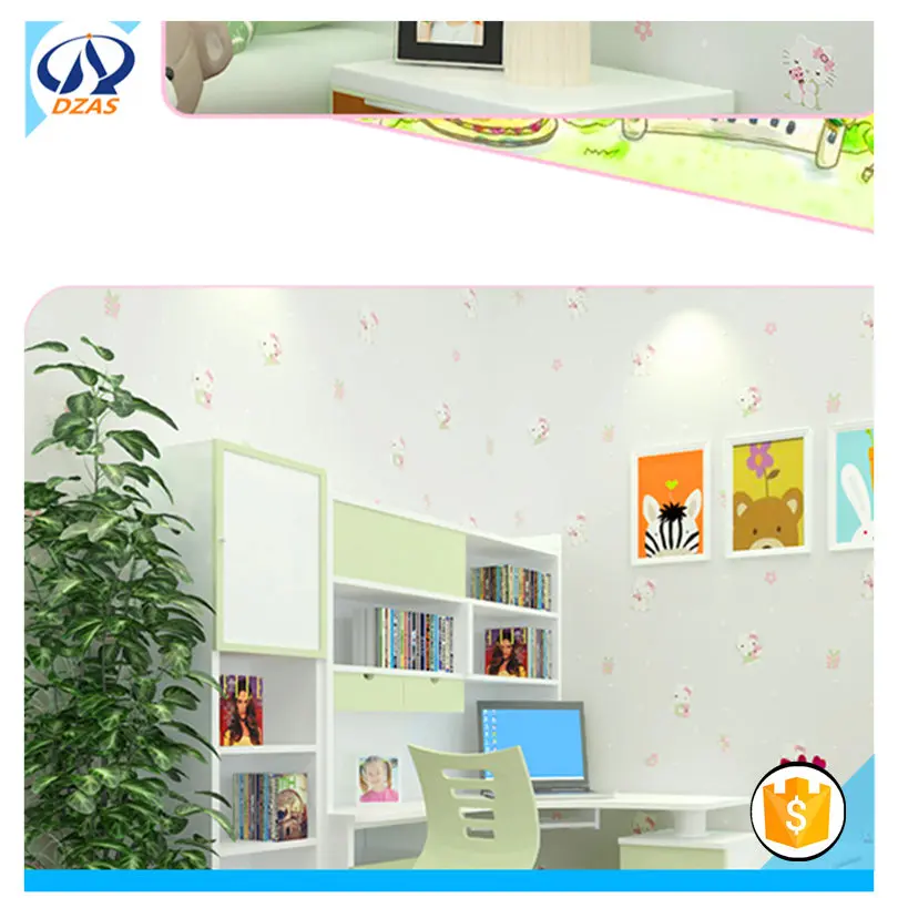 

2018 YCY Green cute cartoon cat Non-woven pink girl princess Bedroom Wallpaper