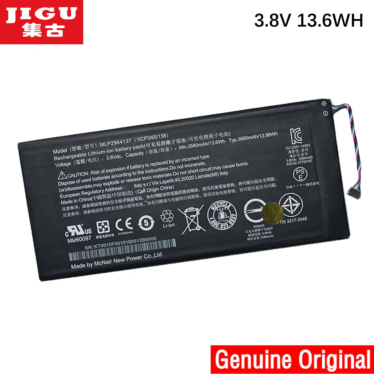 Аккумулятор JIGU для ноутбука 1ICP3/65/138 KT.0010F.001 MLP2964137 ACER Iconia One 7 1 2 5 |laptop battery|battery for
