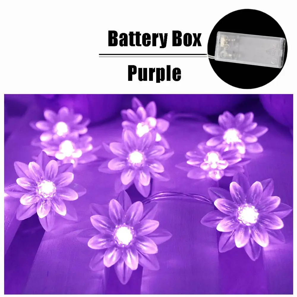 Purple (Battery Box) Светильник в виде лотоса, светодиодный светильник в виде цветка, гирлянда, светильник s для свадьбы, Рождества, улицы, вечерние, на Рождество, Рамадан, сказочный декоративный светильник ing HL - Испускаемый цвет: Purple (Battery Box)