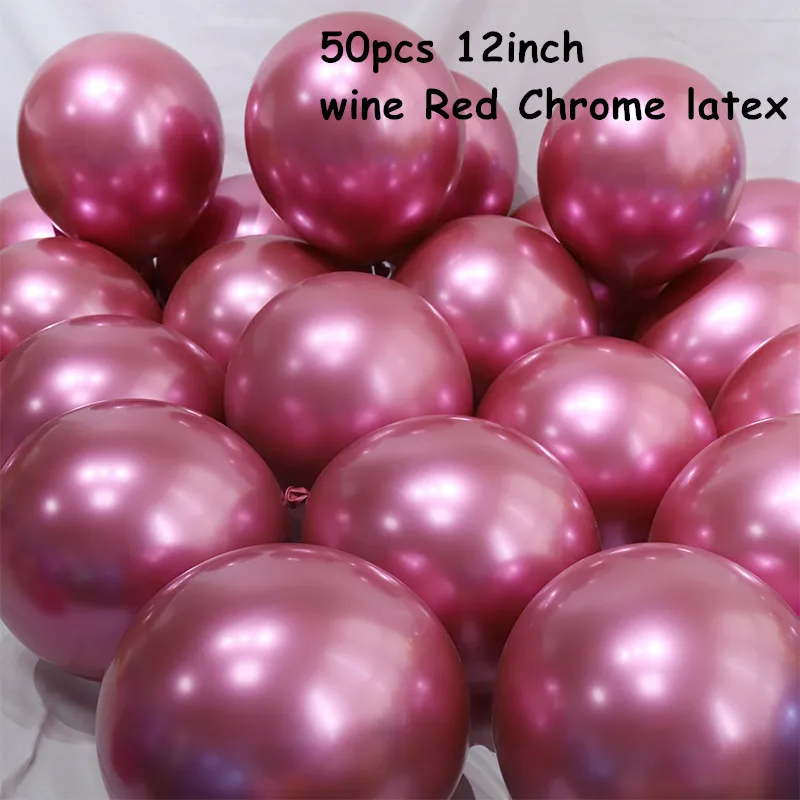 50pcs winered Chrome 76 шт./лот металлик Chrome латексные гелиевые шары с днем рождения письмо воздушный шар украшения для детей и взрослых Шары поставки - Цвет: 50pcs winered Chrome