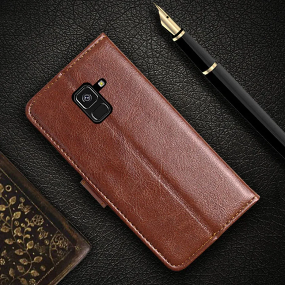 Кожаный чехол для Samsung Galaxy A8 Plus 2018 ретро кожаные чехлы + силиконовый книжка