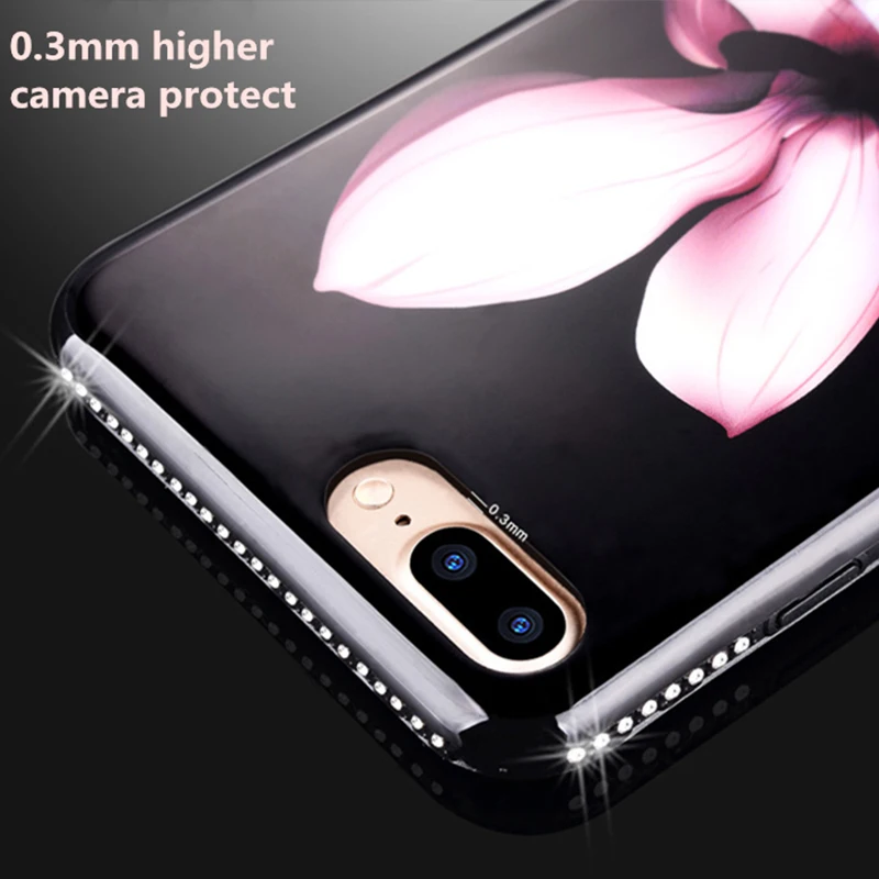 Чехол HOTR с цветами и стразами для iphone 6 6s plus 7 защитный мягкий чехол из ТПУ