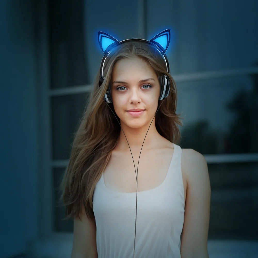 Новые милые светящиеся кошачьи наушники для девочек светодиодная кошачья гарнитура уши детская светящаяся игровая гарнитура с подсветкой шлем Аудио