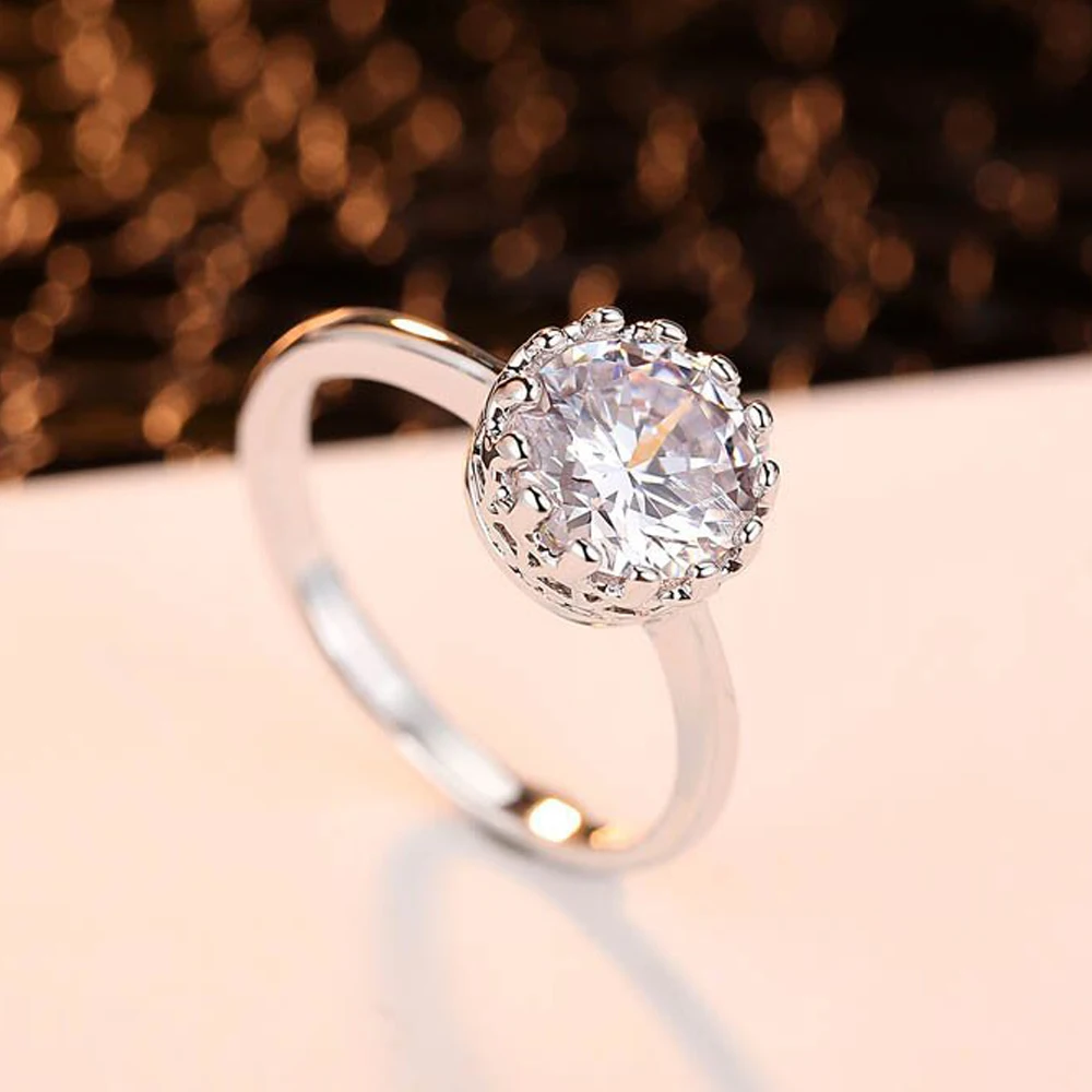 New Arrival Fashion Simple Exquisite Round White CZ Silver &amp Yellow GoldPlated Ring Women Jewelry Engagement Wholesale | Украшения и