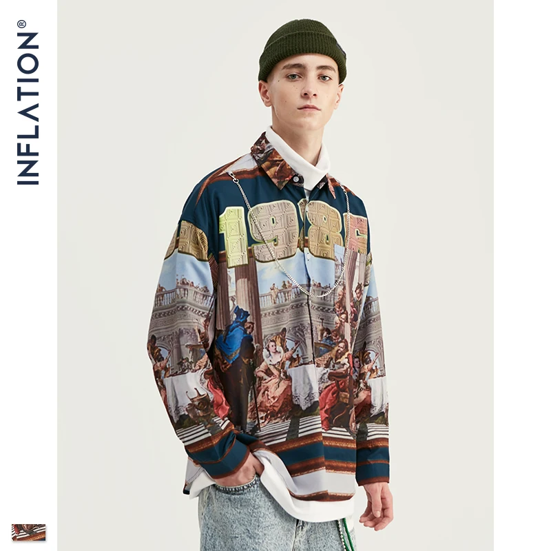 Мужская рубашка с цифровой печатью мужская в стиле Харадзюку хип-хоп уличная