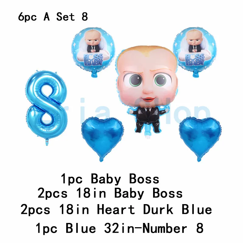 Boss baby на 1-й День Рождения Декоративные столовые принадлежности кружки, тарелки, салфетки 32 дюйма большие воздушные гелиевые шары с цифрами для душа - Цвет: 6pc Baby heart 8