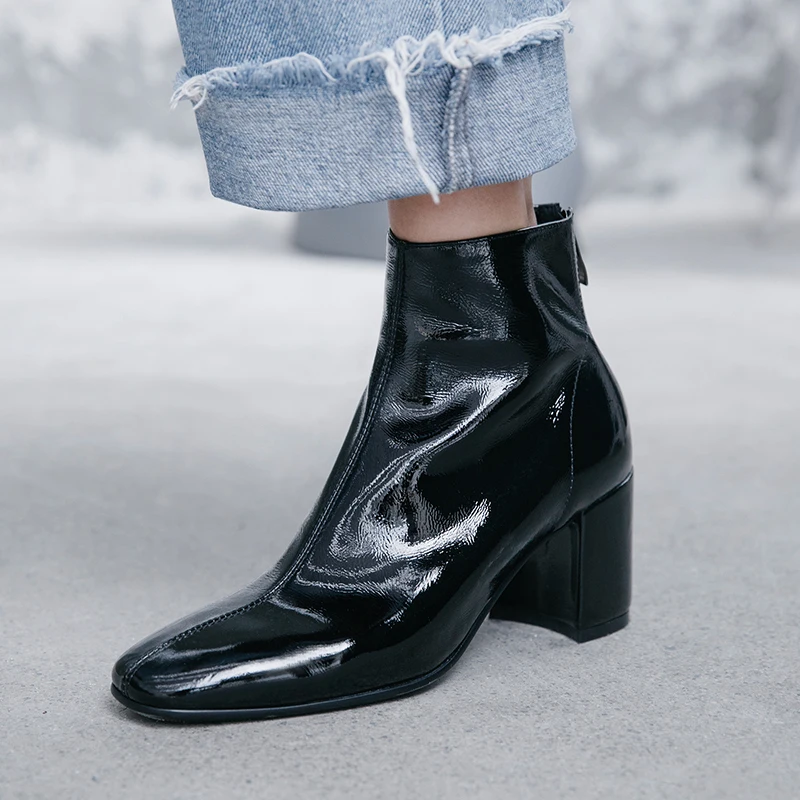 Женские ботильоны из яловой кожи ISNOM вечерние ботинки на толстом высоком каблуке