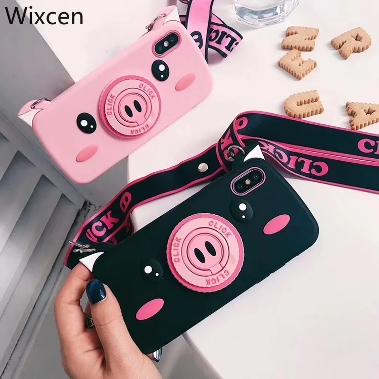 Wixcen Korea Cartoon Pig Phone Case Pink Holder Stand for Iphone Xs Max 6 7plus 8 Soft Silicon Back Cover |