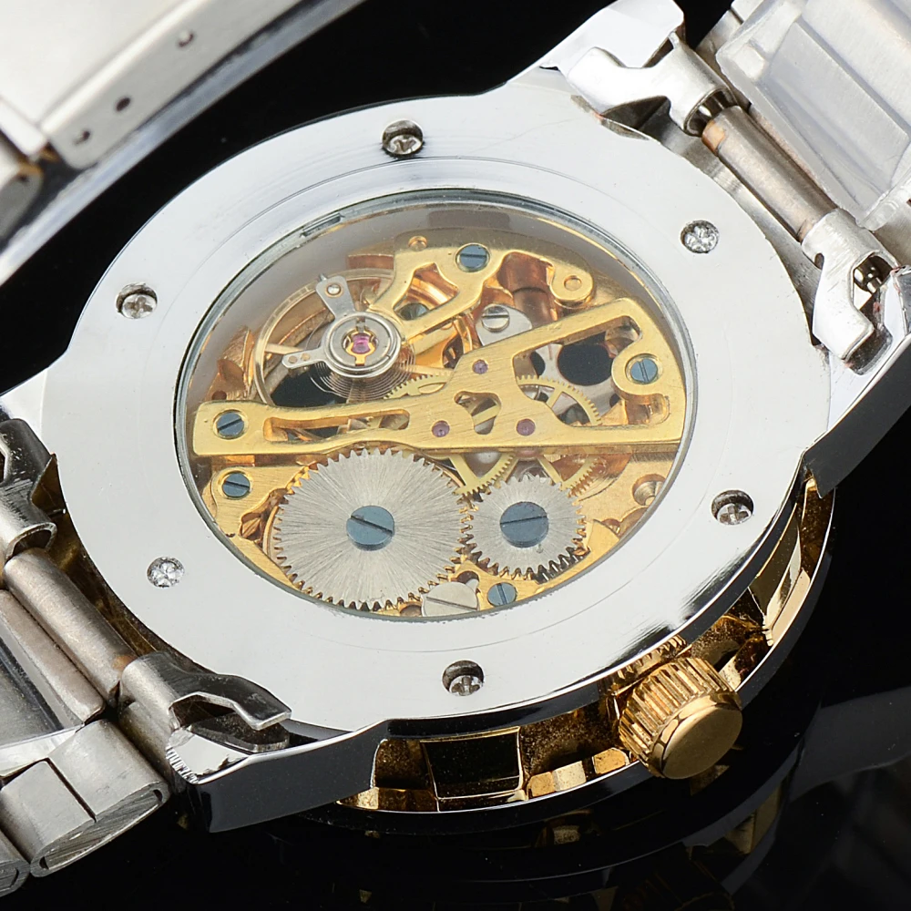 Top Brand Mens Full Steel Hand Wind Watch Classic wristwatches Steampunk Skeleton Mechanical Men Fashion Stainless | Наручные часы