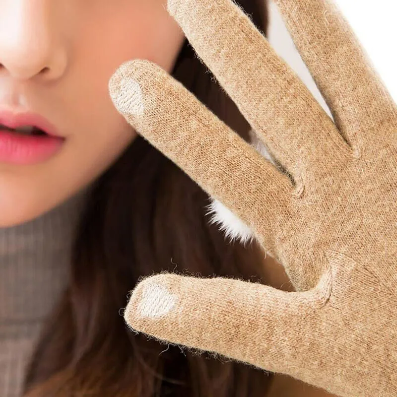 BING YUAN HAO XUAN Women's Wool Knitted Smartphone Using Gloves Pink Gray Fashion Solid Color Thermal Cotton Soft Winter Gloves
