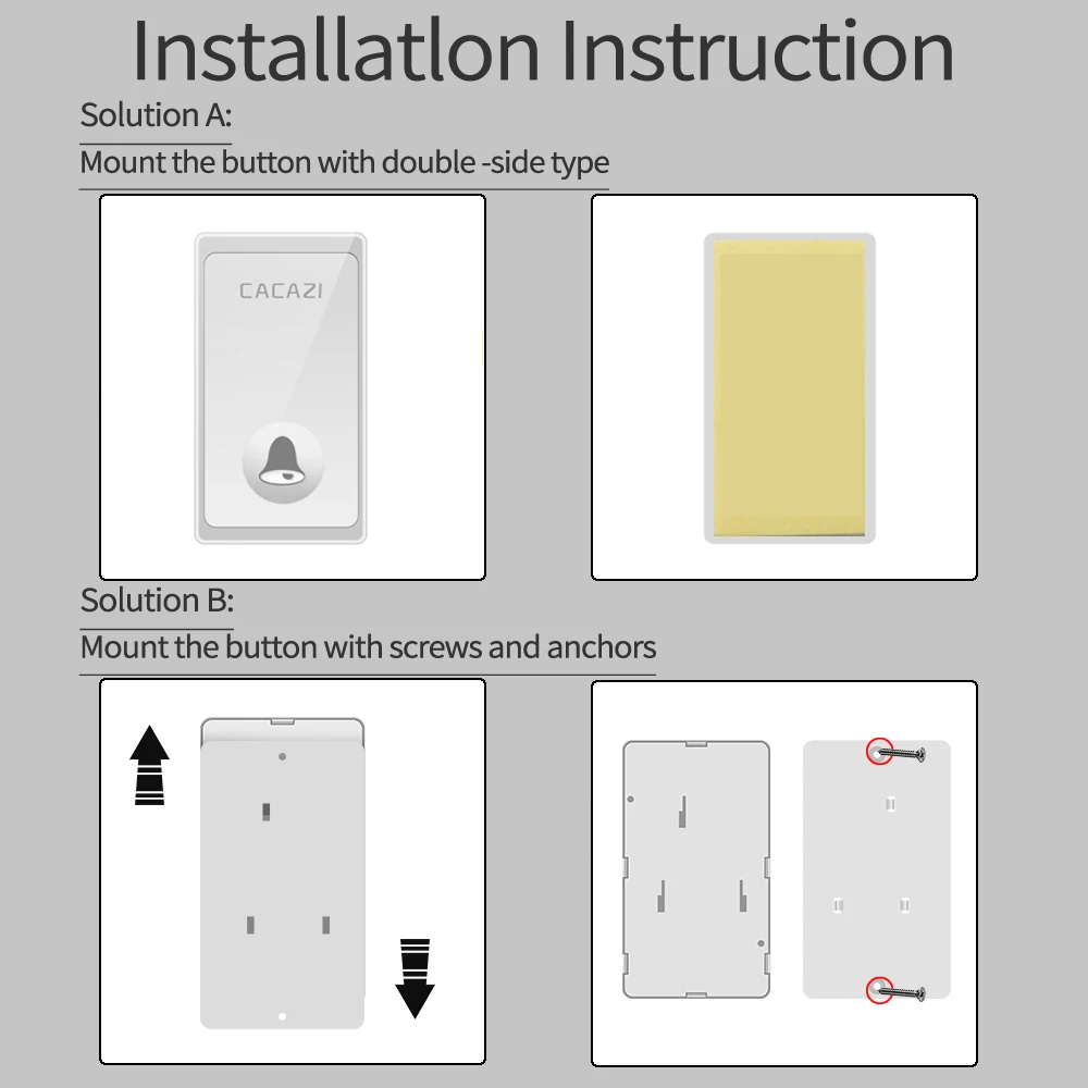 

CACAZI Self-powered Wireless Doorbell Waterproof 1 Button 3 Receiver US EU UK Plug No Battery Required Home Call bell 58 Chimes